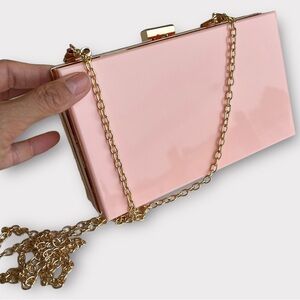 Box Clutch Bag with Crossbody Chains - Salmon